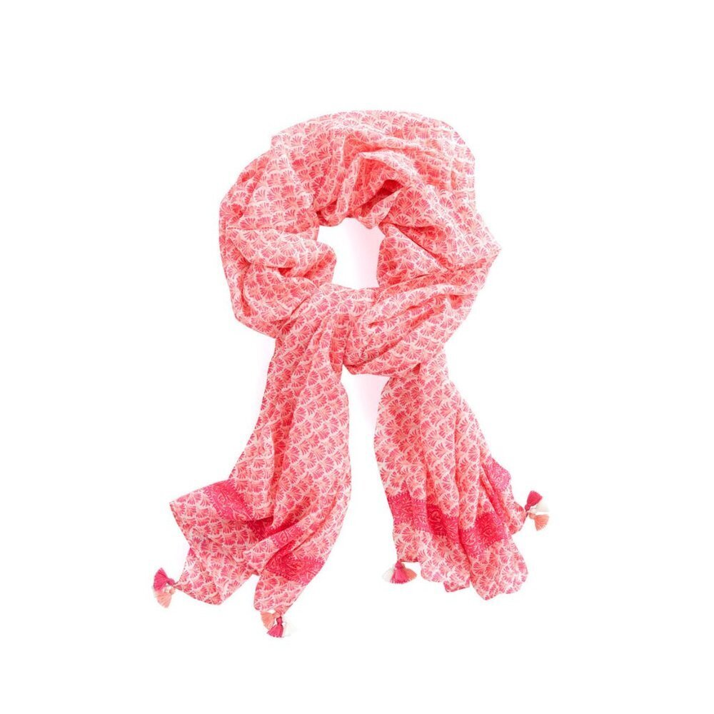 VINEYARD VINES Oblong Pink Coral Tiny Leaves Tassel Scarf/Wrap